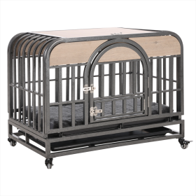 46in Heavy Duty Dog Crate, Furniture Style Dog Crate With Removable Trays And Wheels For High Anxiety Dogs