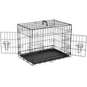 Dog Crate With Divider Double Door Folding Wire Dog Crate With Plastic Leak-proof Plate, Indoor Pet Kennel