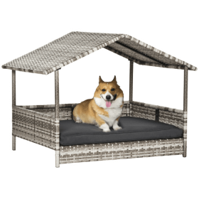 The Rattan Dog House Outdoor With Canopy Is Suitable For Small And Medium-sized Dogs