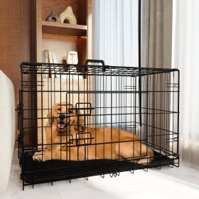 Dog Crate, 48 Inch Large Dog Cage with Divider and Plastic Leak-Proof Pan Tray, Double Door Folding Metal Wire Cage for Indoor, Outdoor, and Travel