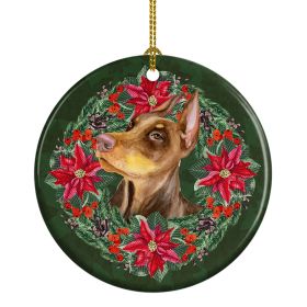 Doberman Pinscher Poinsetta Wreath Ceramic Ornament Christmas Tree Hanging Decorations for Home Christmas Holiday, Party, Gift, 3 in, Multicolor