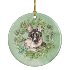 German Shepherd Christmas Wreath Ceramic Ornament Christmas Tree Hanging Decorations for Home Christmas Holiday, Party, Gift, 3 in, Multicolor