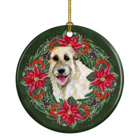 Irish Wolfhound Poinsetta Wreath Ceramic Ornament Christmas Tree Hanging Decorations for Home Christmas Holiday, Party, Gift, 3 in, Multicolor