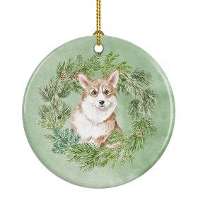 Corgi Red Christmas Wreath Ceramic Ornament Christmas Tree Hanging Decorations for Home Christmas Holiday, Party, Gift, 3 in, Multicolor