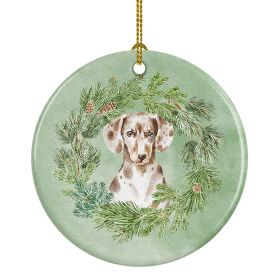 Dachshund Dappled Christmas Wreath Ceramic Ornament Christmas Tree Hanging Decorations for Home Christmas Holiday, Party, Gift, 3 in, Multicolor