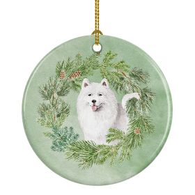 Samoyed Smiling Christmas Wreath Ceramic Ornament Christmas Tree Hanging Decorations for Home Christmas Holiday, Party, Gift, 3 in, Multicolor