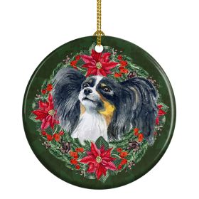 Papillon Poinsetta Wreath Ceramic Ornament Christmas Tree Hanging Decorations for Home Christmas Holiday, Party, Gift, 3 in, Multicolor