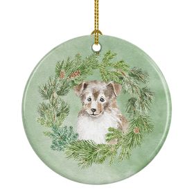 Sheltie/Shetland Sheepdog Puppy Sable Smile Christmas Wreath Ceramic Ornament Christmas Tree Hanging Decorations for Home Christmas Holiday, Party