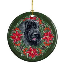 Giant Schnauzer Poinsetta Wreath Ceramic Ornament Christmas Tree Hanging Decorations for Home Christmas Holiday, Party, Gift, 3 in, Multicolor