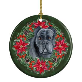 Cane Corso Poinsetta Wreath Ceramic Ornament Christmas Tree Hanging Decorations for Home Christmas Holiday, Party, Gift, 3 in, Multicolor