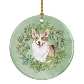 Corgi Tricolor Smiling Christmas Wreath Ceramic Ornament Christmas Tree Hanging Decorations for Home Christmas Holiday, Party, Gift, 3 in, Multicolor