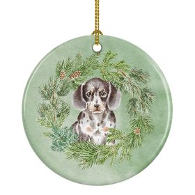 Dachshund Puppy Dappled Christmas Wreath Ceramic Ornament Christmas Tree Hanging Decorations for Home Christmas Holiday, Party, Gift, 3 in, Multicolor