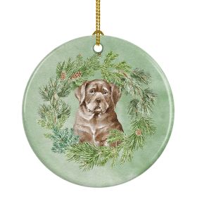 Labrador Retriever Puppy Chocolate Christmas Wreath Ceramic Ornament Christmas Tree Hanging Decorations for Home Christmas Holiday, Party, Gift, 3 in