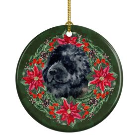 Newfoundland Poinsetta Wreath Ceramic Ornament Christmas Tree Hanging Decorations for Home Christmas Holiday, Party, Gift, 3 in, Multicolor