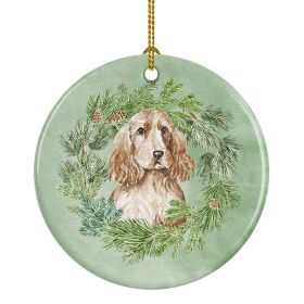 Cocker Spaniel Golden Christmas Wreath Ceramic Ornament Christmas Tree Hanging Decorations for Home Christmas Holiday, Party, Gift, 3 in, Multicolor