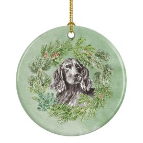 Cocker Spaniel Black Christmas Wreath Ceramic Ornament Christmas Tree Hanging Decorations for Home Christmas Holiday, Party, Gift, 3 in, Multicolor