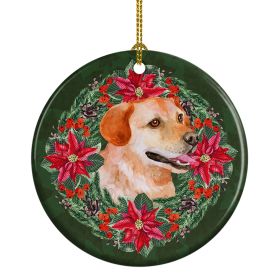 Labrador Retriever Poinsetta Wreath Ceramic Ornament Christmas Tree Hanging Decorations for Home Christmas Holiday, Party, Gift, 3 in, Multicolor