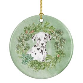 Dalmatian Puppy Christmas Wreath Ceramic Ornament Christmas Tree Hanging Decorations for Home Christmas Holiday, Party, Gift, 3 in, Multicolor