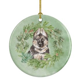 German Shepherd Puppy Christmas Wreath Ceramic Ornament Christmas Tree Hanging Decorations for Home Christmas Holiday, Party, Gift, 3 in, Multicolor