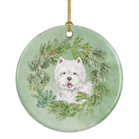 West Highland White Terrier Smiling Christmas Wreath Ceramic Ornament Christmas Tree Hanging Decorations for Home Christmas Holiday, Party, Gift, 3 in