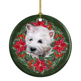 Westie Poinsetta Wreath Ceramic Ornament Christmas Tree Hanging Decorations for Home Christmas Holiday, Party, Gift, 3 in, Multicolor