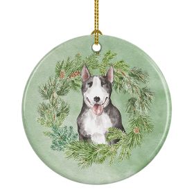 NEW Bull Terrier Black and White Christmas Wreath Ceramic Ornament Christmas Tree Hanging Decorations for Home Christmas Holiday, Party, Gift, 3 in