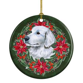 Maremma Sheepdog Poinsetta Wreath Ceramic Ornament Christmas Tree Hanging Decorations for Home Christmas Holiday, Party, Gift, 3 in, Multicolor