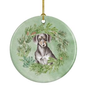 Dachshund Black and Tan Christmas Wreath Ceramic Ornament Christmas Tree Hanging Decorations for Home Christmas Holiday, Party, Gift, 3 in, Multicolor