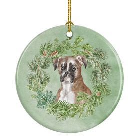 Boxer Fawn Christmas Wreath Ceramic Ornament Christmas Tree Hanging Decorations for Home Christmas Holiday, Party, Gift, 3 in, Multicolor