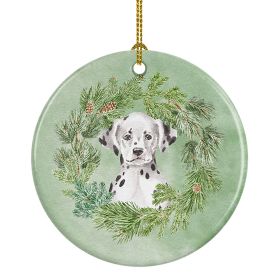 Dalmatian Puppy Sitting Pretty Christmas Wreath Ceramic Ornament Christmas Tree Hanging Decorations for Home Christmas Holiday, Party, Gift, 3 in