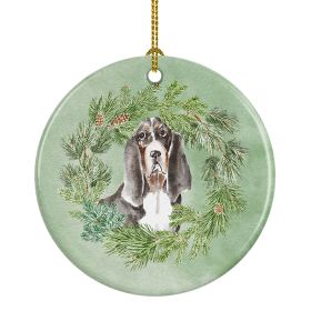 Basset Hound Black White Brown Christmas Wreath Ceramic Ornament Christmas Tree Hanging Decorations for Home Christmas Holiday, Party, Gift, 3 in