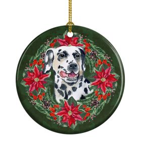 Dalmatian Poinsetta Wreath Ceramic Ornament Christmas Tree Hanging Decorations for Home Christmas Holiday, Party, Gift, 3 in, Multicolor