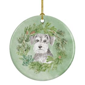 Schnauzer Salt and Pepper Christmas Wreath Ceramic Ornament Christmas Tree Hanging Decorations for Home Christmas Holiday, Party, Gift, 3 in