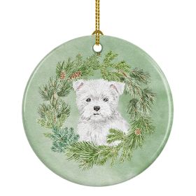 West Highland White Terrier Puppy Christmas Wreath Ceramic Ornament Christmas Tree Hanging Decorations for Home Christmas Holiday, Party, Gift, 3 in