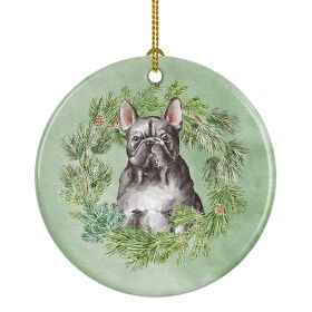 French Bulldog Black Christmas Wreath Ceramic Ornament Christmas Tree Hanging Decorations for Home Christmas Holiday, Party, Gift, 3 in, Multicolor