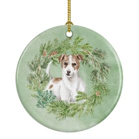 Jack Russell Terrier Chestnut and White Christmas Wreath Ceramic Ornament Christmas Tree Hanging Decorations for Home Christmas Holiday, Party, Gift