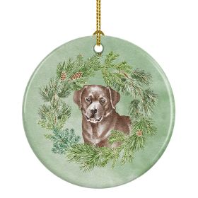 Labrador Retriever Chocolate Christmas Wreath Ceramic Ornament Christmas Tree Hanging Decorations for Home Christmas Holiday, Party, Gift, 3 in