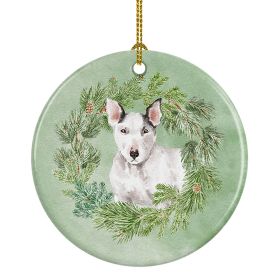 NEW Bull Terrier White Christmas Wreath Ceramic Ornament Christmas Tree Hanging Decorations for Home Christmas Holiday, Party, Gift, 3 in, Multicolor