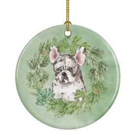 French Bulldog Puppy Pied Christmas Wreath Ceramic Ornament Christmas Tree Hanging Decorations for Home Christmas Holiday, Party, Gift, 3 in