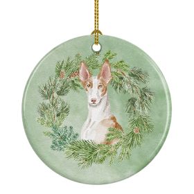 Ibizan Hound Sitting Proud Christmas Wreath Ceramic Ornament Christmas Tree Hanging Decorations for Home Christmas Holiday, Party, Gift, 3 in