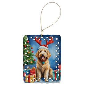 Goldendoodle Christmas Reindeer Porcelain Ornament Christmas Tree Hanging Decorations for Home Christmas Holiday, Rectangle, Gift, Multicolor