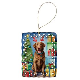 Chesapeake Bay Retriever Christmas Reindeer Porcelain Ornament Christmas Tree Hanging Decorations for Home Christmas Holiday, Rectangle, Gift