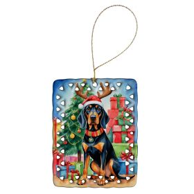 Black and Tan Coonhound Christmas Reindeer Porcelain Ornament Christmas Tree Hanging Decorations for Home Christmas Holiday, Rectangle, Gift