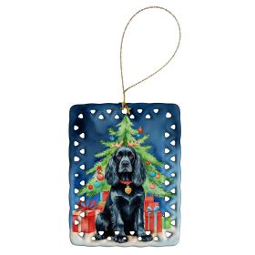 Black Cocker Spaniel Christmas Reindeer Porcelain Ornament Christmas Tree Hanging Decorations for Home Christmas Holiday, Rectangle, Gift, Multicolor