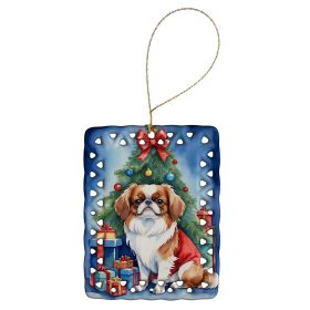 Japanese Chin Christmas Reindeer Porcelain Ornament Christmas Tree Hanging Decorations for Home Christmas Holiday, Rectangle, Gift, Multicolor