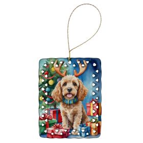 Cockapoo Christmas Reindeer Porcelain Ornament Christmas Tree Hanging Decorations for Home Christmas Holiday, Rectangle, Gift, Multicolor