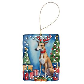 Greyhound Christmas Reindeer Porcelain Ornament Christmas Tree Hanging Decorations for Home Christmas Holiday, Rectangle, Gift, Multicolor