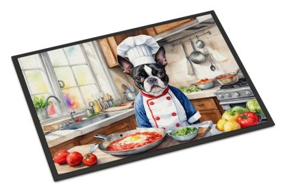 NEW Boston Terrier The Chef Doormat Front Door Mat Indoor Outdoor Rugs for Entryway, Non Slip Washable Low Pile, 18H X 27W