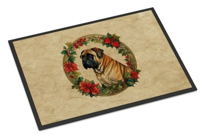 Mastiff Christmas Flowers Doormat Front Door Mat Indoor Outdoor Rugs for Entryway, Non Slip Washable Low Pile, 24H X 36W