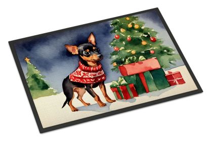 Miniature Pinscher Cozy Christmas Doormat Front Door Mat Indoor Outdoor Rugs for Entryway, Non Slip Washable Low Pile, 24H X 36W